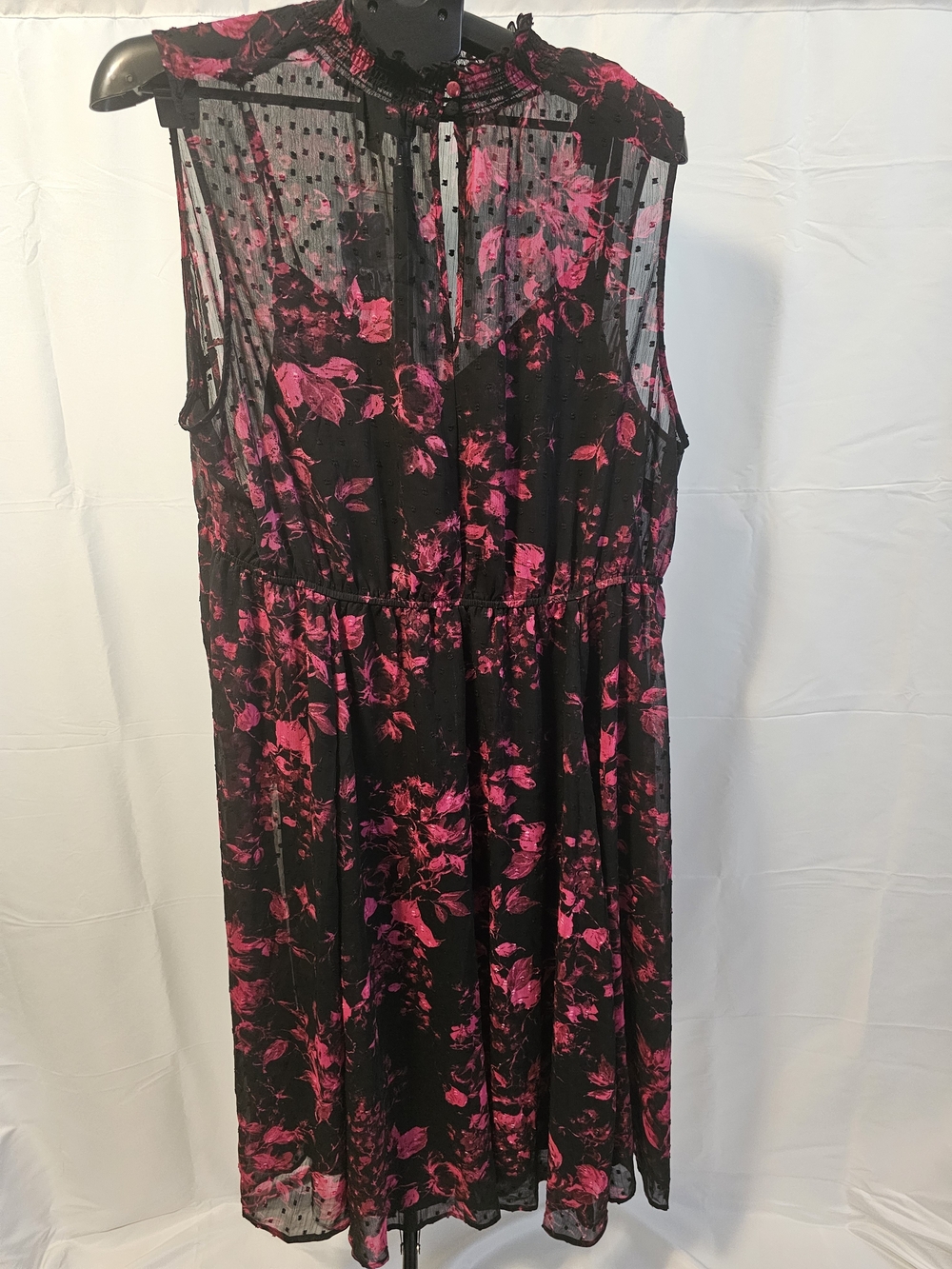 Sleeveless Black Dress with Pink Floral Print